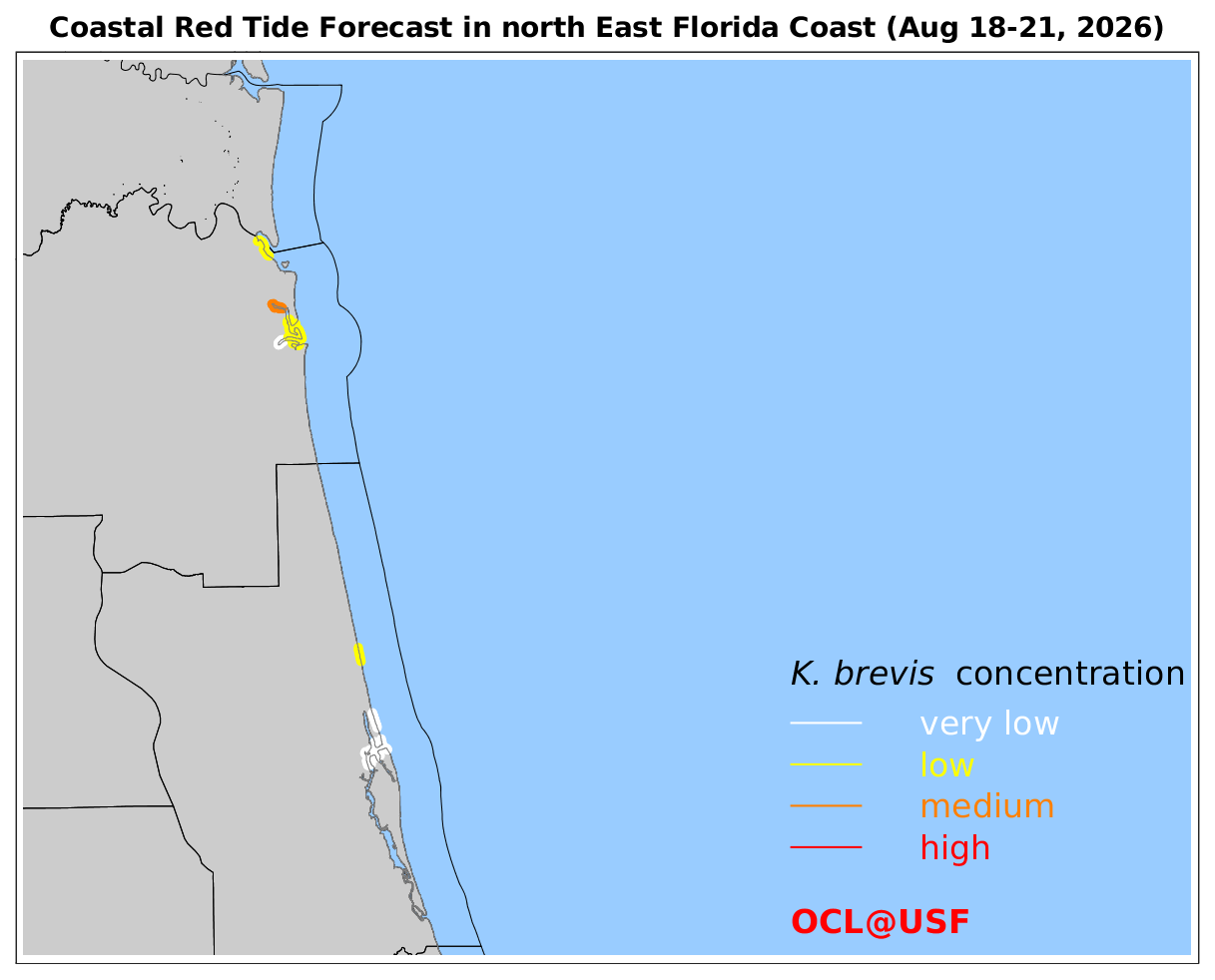 Coastal Red Tide Forecast for North East Florida Coast