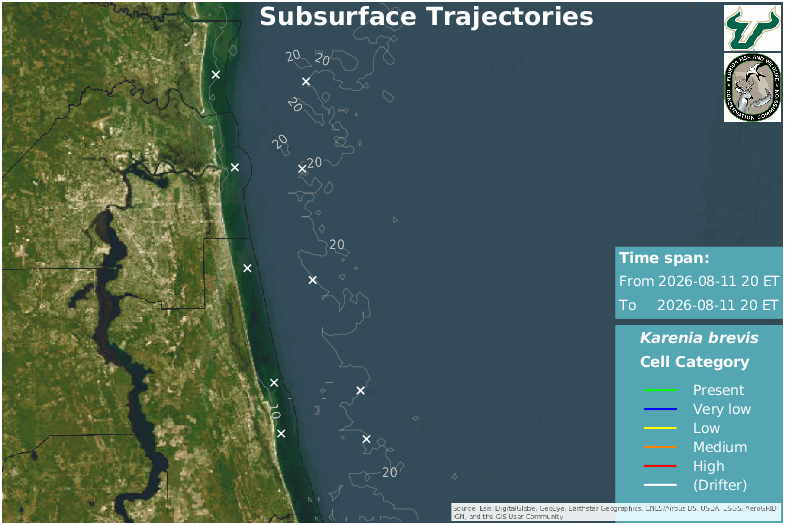 Northern East Florida Coastal Region Lower Water Column HAB Trajectories