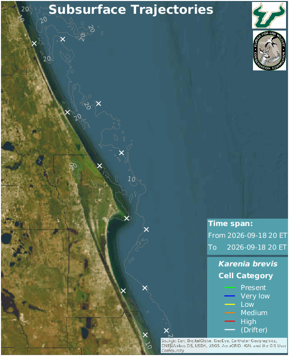 Central East Florida Coast Region Lower Water Column HAB Trajectories