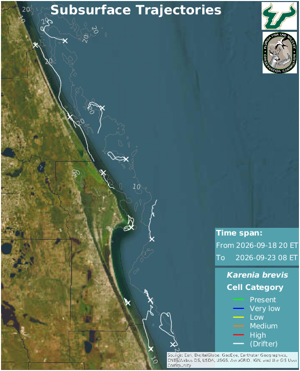 Central East Florida Coast Region Lower Water Column HAB Trajectories