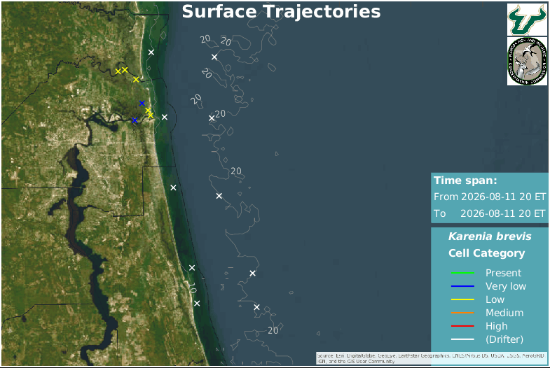 Northern East Florida Coastal Region Upper Water Column HAB Trajectories