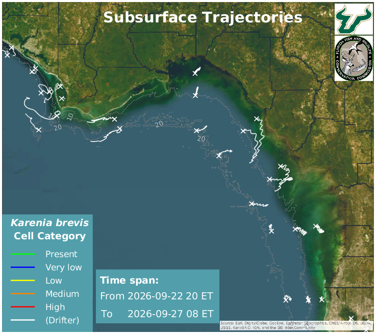 Big Bend Region Lower Water Column HAB Trajectories