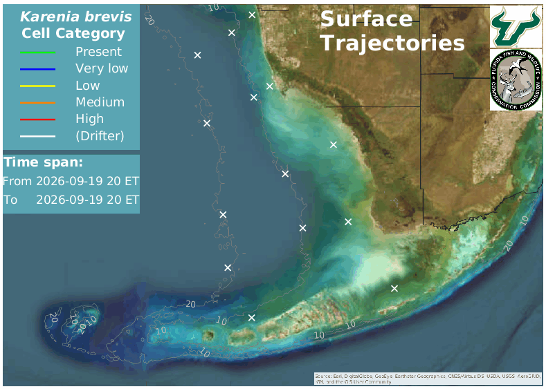 Florida Bay and Keys Region Upper Water Column HAB Trajectories