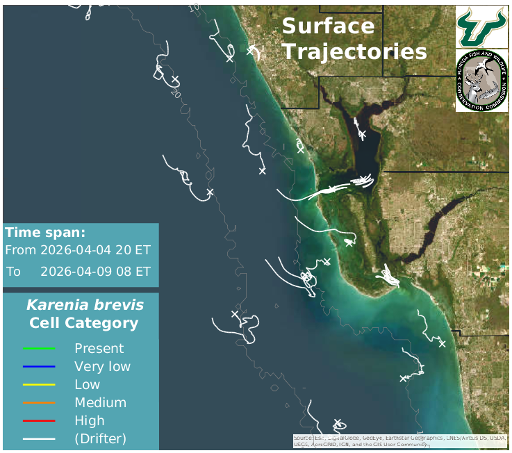 Charlotte Harbor Region Upper Water Column HAB Trajectories